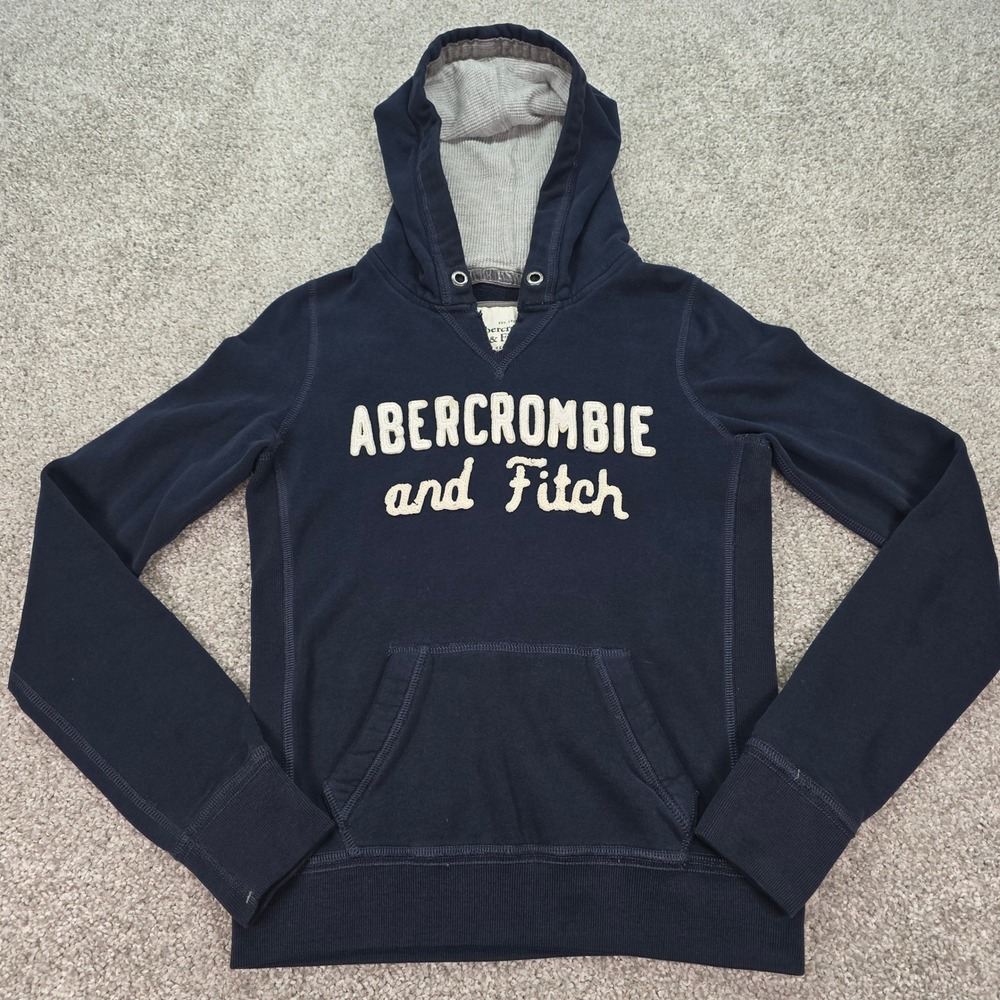 Vintage Abercrombie & Fitch Womens Navy Blue Y2K Logo Pullover Hoodie Small